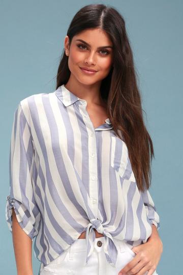 Olive + Oak Ingrid Blue And White Striped Button-up Top | Lulus