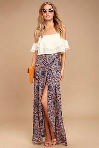 Lulus Dancing With Daisies Mauve Print Maxi Skirt