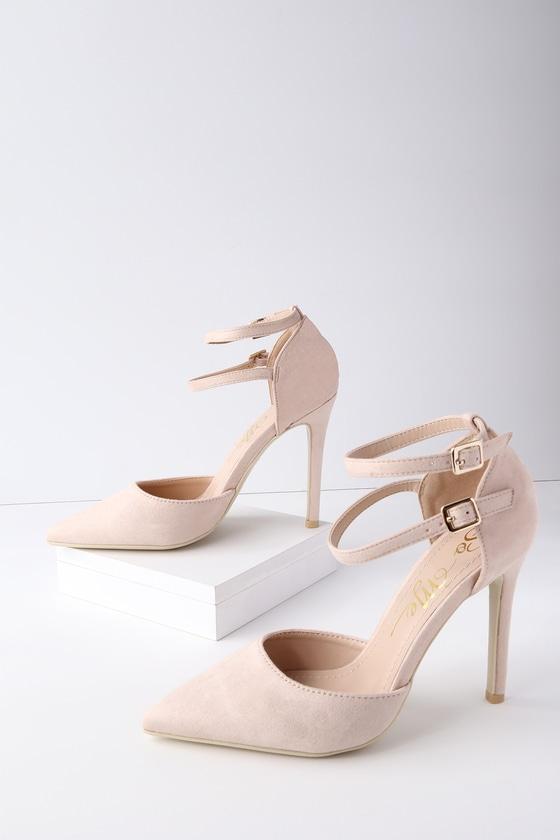 Machi Emanuelle Blush Suede Ankle Strap Pumps | Lulus