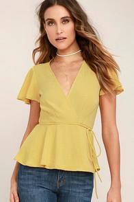 Lulus Modern Gal Yellow Wrap Top