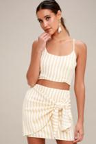 Riviera Tan Striped Wrap Mini Skirt | Lulus