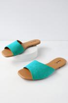 Qupid Remi Teal Suede Slide Sandal Heels | Lulus
