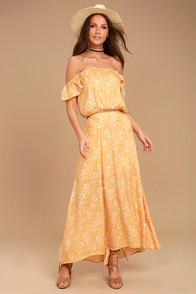 Amuse Society Shiva Yellow Floral Print Maxi Skirt