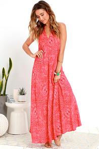Glamorous Kiss It Better Red Print Halter Maxi Dress