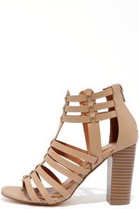 X2b Take A Stand Natural Studded Caged Heels