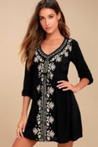 O'neill | Mina Black Embroidered Dress | Size Large | 100% Cotton | Lulus