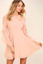 Lulus Quiet Grace Blush Pink Long Sleeve Dress
