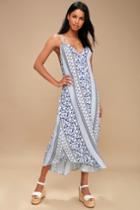 Lush Swift And Shore Blue And White Print Midi Dress | Lulus