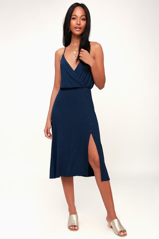 Lulus X Lush Palm Tree Breeze Navy Blue Ribbed Midi Dress | Lulus