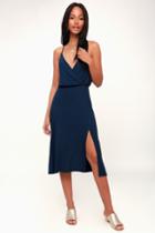 Lulus X Lush Palm Tree Breeze Navy Blue Ribbed Midi Dress | Lulus