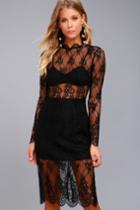 Nbd | Carrie Black Lace Long Sleeve Midi Dress | Size X-small | 100% Polyester | Lulus