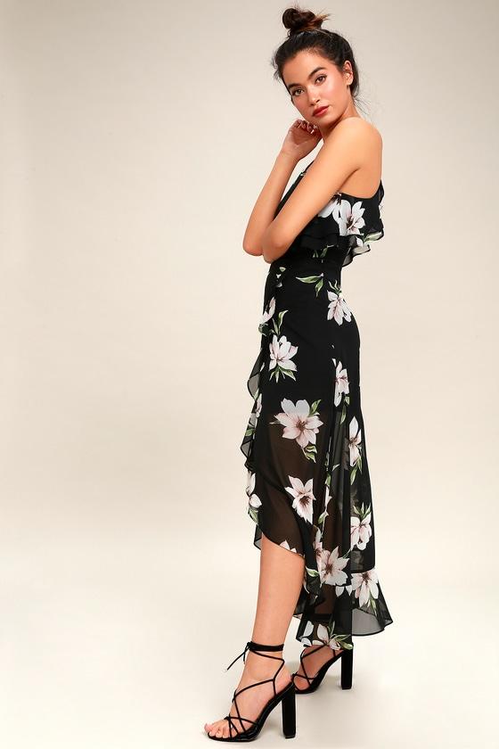 Divine Desire Black Floral Print Halter Midi Dress | Lulus