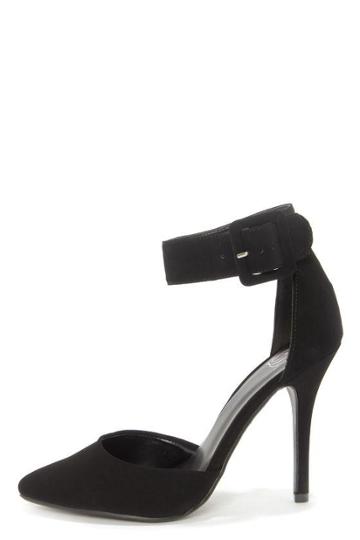 My Delicious Aveta Black Nubuck Ankle Strap Heels