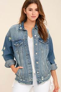 Essue Maximum Velocity Blue Distressed Oversized Denim Jacket