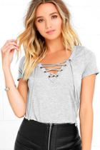 Lulus Enjoy The Ride Heather Grey Lace-up Top