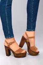 Steve Madden Lulla Chestnut Suede Leather Platform Sandals