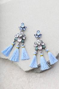 Lulus Brilliant Belle Blue And Silver Tassel Earrings