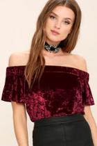 Lulus Ritual Burgundy Velvet Off-the-shoulder Top