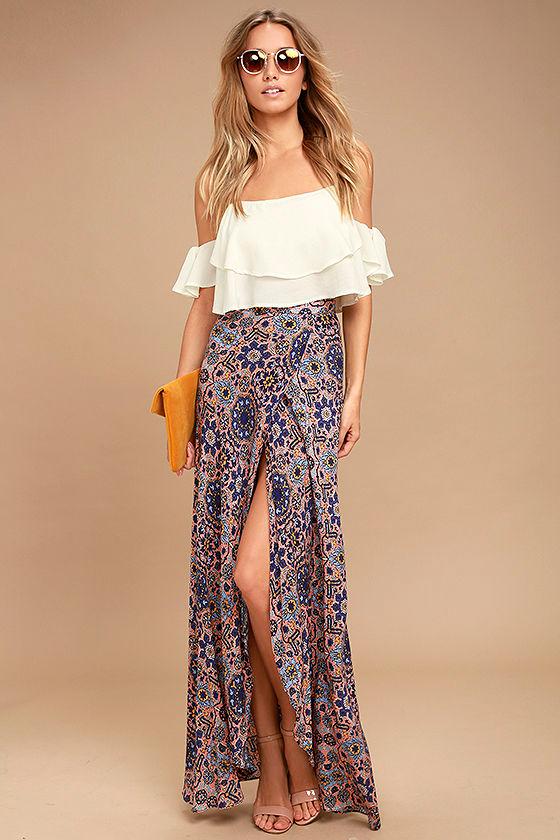 Dancing With Daisies Mauve Print Maxi Skirt | Lulus
