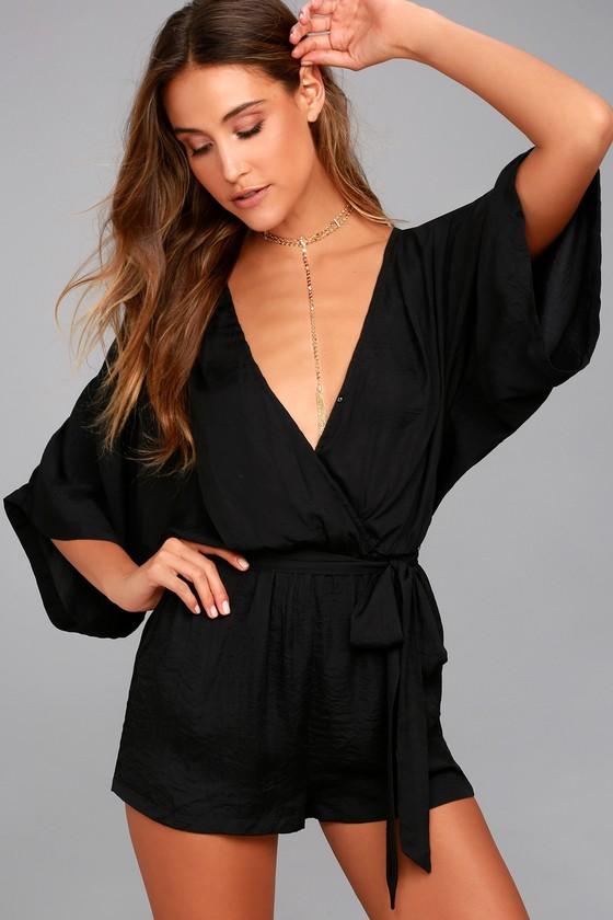 Lulus | Ain't It Grand Black Romper | Size Medium | 100% Polyester