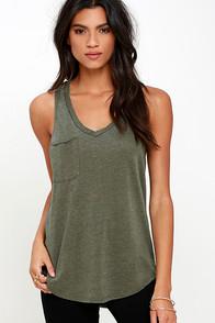 Z Supply The Racer Washed Olive Green Tank Top