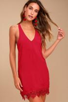 Lulus | On The Terrace Red Halter Dress | Size Large | 100% Rayon