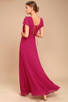 Lulus World On A String Magenta Lace-up Maxi Dress