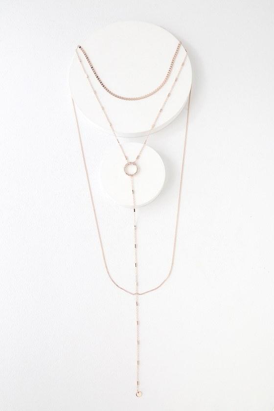 So Grateful Rose Gold Rhinestone Layered Necklace | Lulus