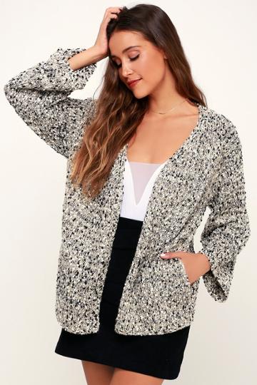 Moon River Dantel Beige Multi Knit Cardigan Sweater | Lulus