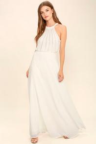 Lulus Real And True Cream Beaded Maxi Dress