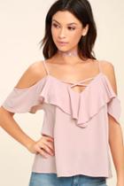 Lulus | Sing It Now Blush Pink Off-the-shoulder Top | Size Medium | 100% Polyester