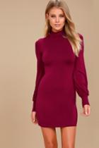 Lulus | Midnight In Paris Wine Red Long Sleeve Dress | Size Large