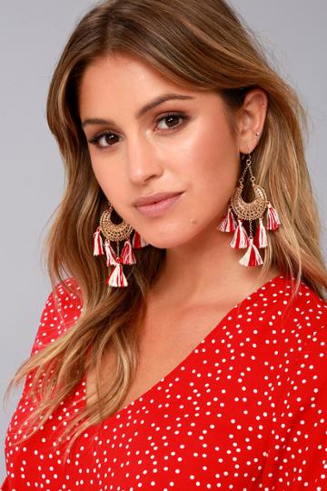 Hanalei Gold And Red Tassel Earrings | Lulus