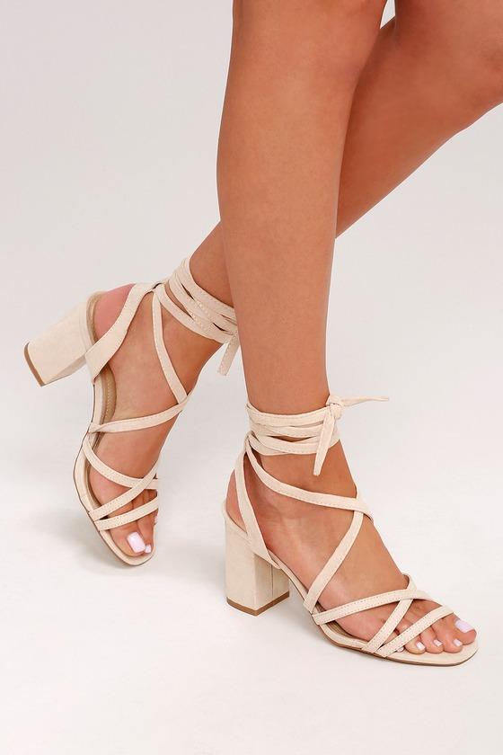 Ashton Nude Suede Lace-up Heels | Lulus
