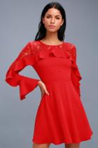Do & Be Secret Kiss Red Lace Long Sleeve Dress | Lulus