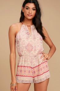 Lulus Bold Moves Berry Red Print Romper