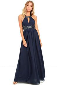 Lulus Days Gown By Navy Blue Beaded Maxi Dress