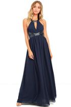Lulus Days Gown By Navy Blue Beaded Maxi Dress