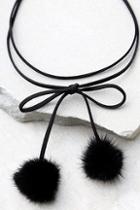Lulus Dionne Black Pompom Wrap Necklace