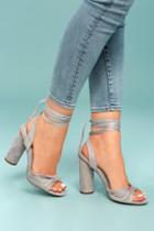 Olivia Jaymes | Rumer Grey Suede Lace-up Heels | Size 7.5 | Vegan Friendly | Lulus