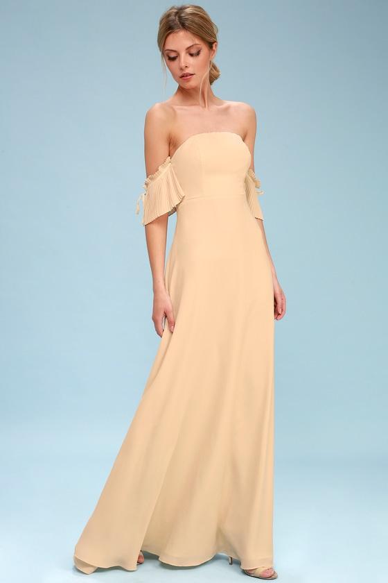 Hallie Nude Off-the-shoulder Maxi Dress | Lulus