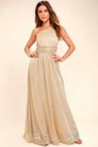 Lulus Luminous Grace Gold One-shoulder Maxi Dress