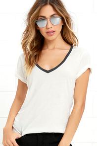Z Supply The Ringer Grey And Cream Tee