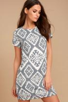 Lulus | Give Me A Print Slate Grey Print Shift Dress | Size X-large | 100% Polyester