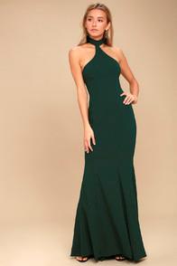 Dress The Population Taylor Forest Green Halter Maxi Dress