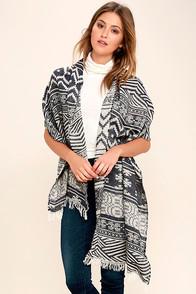 Lulus On The Mark Cream And Navy Blue Print Scarf