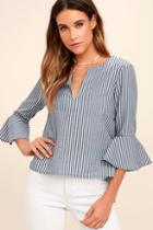 Lulus Take Me Somewhere Blue And White Striped Top