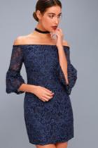 Bb Dakota Danlyn Navy Blue Lace Off-the-shoulder Dress | Lulus