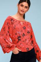 Free People Last Time Orange Print Surplice Bell Sleeve Crop Top | Lulus