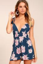 We Found Love Denim Blue Floral Print Romper | Lulus